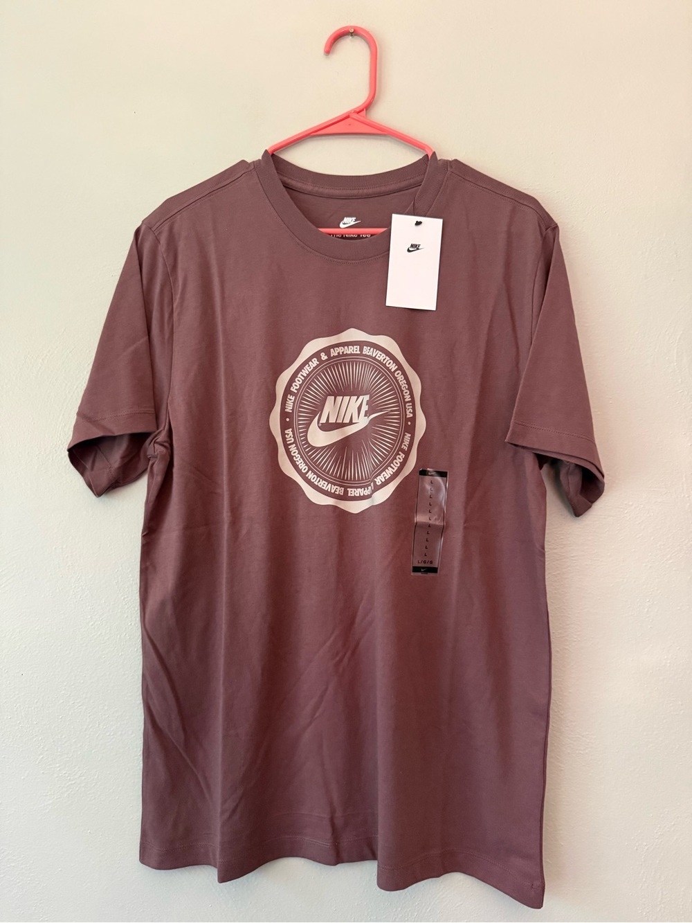Nike Men's Mauve Short-Sleeve Tee with Center Logo
